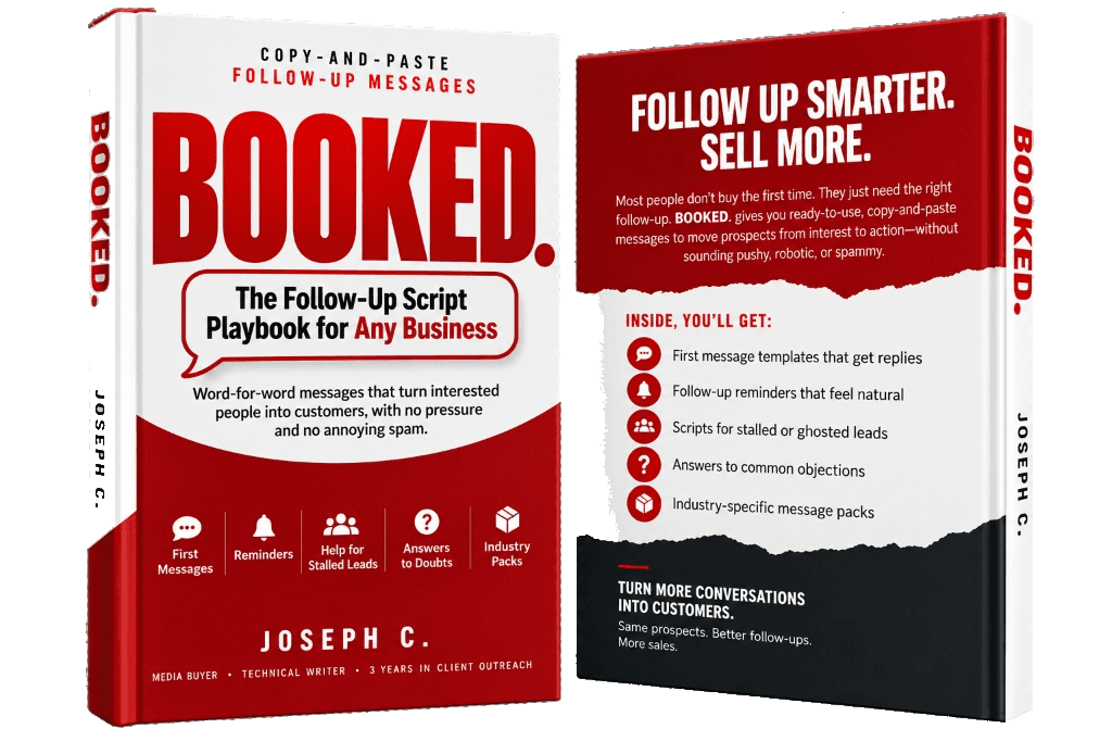 BOOKED: The Follow-Up Script Playbook: front and back cover by Joseph C.